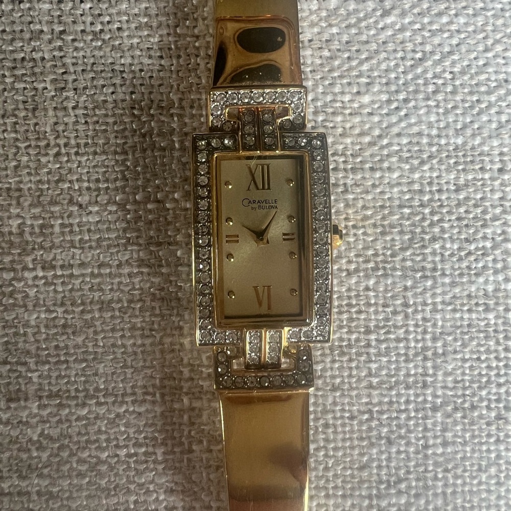 Bulova Gold Plated Diamond Watch 6” Band, Water Resistant
